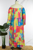 Multi-color casual print backless off-shoulder jurken met lange mouwen