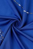 ブルーのセクシーなフォーマルホット掘削ホットドリルVネックシースドレス