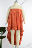 オレンジ セクシー カジュアル バケーション シンプル ソリッド ソリッドカラー ストラップレス ストラップレス ドレス ドレス