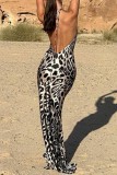 Estampado de leopardo Estampado sexy Vendaje Sin espalda Halter Vestido largo Vestidos