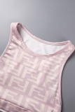 Pink Street Print Letter O Neck Sleeveless Two Pieces