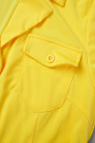 Gelbe, lässige, einfarbige, gerade Kleider mit Patchwork-Tasche und Umlegekragen