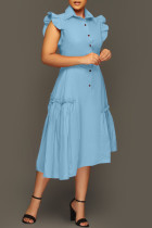 Голубые повседневные однотонные платья с отложным воротником в стиле пэчворк Необычные платья Платья