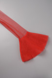 Red Casual Print Patchwork Slit V Neck Long Sleeve Dresses
