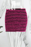 Blue Street Stripe Print Skinny Mid Waist Pencil Patchwork Bottoms Mini Skirts