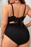 Black Sexy Solid Backless Spaghetti Strap Plus Size Swimwear (With Paddings)