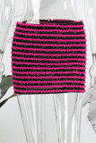 Rose Red Street Stripe Print Skinny Mid Waist Pencil Patchwork Bottoms Mini Skirts