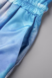Blå Sexig Casual Print Tie Dye Backless Spaghetti Strap Vanliga Jumpsuits