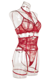 Burgundy Sexy Solid Lace Patchwork See-through Lingerie