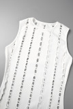 White Sexy Solid Tassel Hollowed Out O Neck Sleeveless Dress Dresses