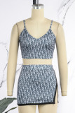 Grey Sexy Street Letter Slit V Neck Sleeveless Two Pieces