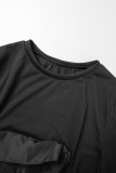 ブラック カジュアル ソリッド パッチワーク ポケット O ネック ストレート 半袖 ドレス