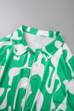 Зеленый Повседневный принт Классический воротник рубашки с длинным рукавом Из двух частей