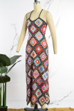 Vestidos de falda de un solo paso con correa de espagueti con diseño de correa de retazos a cuadros de calle multicolor