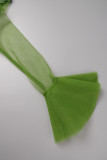 Grüne, lässige Print-Patchwork-Schlitz-V-Ausschnitt-Langarmkleider