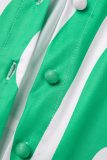 Зеленый Повседневный принт Классический воротник рубашки с длинным рукавом Из двух частей