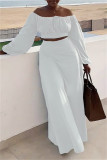 Yellow Casual Vacation Solid Slit Fold Off the Shoulder Long Sleeve Two Pieces