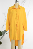 Vestido camisero con cuello vuelto de retazos liso informal amarillo Vestidos