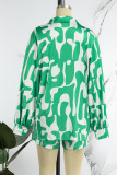 Green Casual Print Basic Shirt Collar Long Sleeve Two Pieces