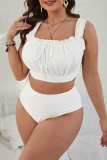 White Sexy Solid Backless Square Collar Plus Size Swimwear (With Paddings)
