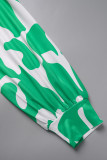 Collo della camicia di base con stampa casual verde manica lunga due pezzi
