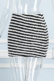 Blue Street Stripe Print Skinny Mid Waist Pencil Patchwork Bottoms Mini Skirts