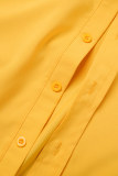 Vestidos amarelos casuais de retalhos sólidos com gola virada para baixo