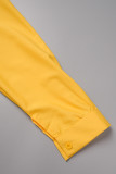 Robes de robe de chemise à col rabattu décontractées jaunes en patchwork uni