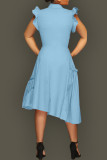 Голубые повседневные однотонные платья с отложным воротником в стиле пэчворк Необычные платья Платья