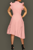 Vestido irregular con cuello vuelto de retazos liso informal rosa Vestidos
