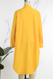 Robes de robe de chemise à col rabattu décontractées jaunes en patchwork uni