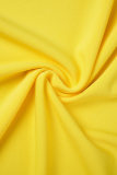 Robes droites décontractées jaunes à col rabattu avec poche patchwork