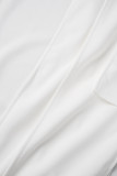 Witte elegante effen patchwork asymmetrische O-hals eenstaps rokjurken
