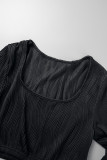 Blusas pretas casuais sólidas básicas com decote em U