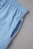 Sky Blue Casual Sportswear Solid Basic U Neck Sleeveless Two Pieces
