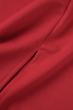 Красные повседневные сплошные лоскутные платья с асимметричным воротником и юбкой на один шаг