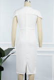 Vestidos de falda de un paso con cuello en O asimétrico de patchwork sólido elegante blanco