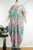 Roze Casual Eenvoud Print Basic Printing O-hals bedrukte jurkjurken