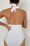 White Sexy Solid Bandage Backless Swimwears (With Paddings)