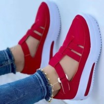 Rote, lässige, ausgehöhlte, einfarbige, geschlossene, bequeme Schuhe mit Patchwork-Design