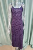 Пурпурное повседневное длинное платье с бретельками и открытой спиной с принтом Платья