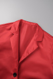 Rojo Casual Sólido Patchwork Camisa Cuello Manga Corta Dos Piezas