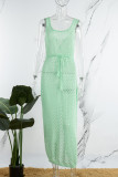 Фруктово-зеленые сексуальные однотонные платья с кисточками и разрезом с U-образным вырезом, одноступенчатые платья-юбки