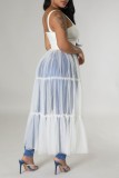 ホワイト セクシー カジュアル ソリッド パッチワーク バックレス スクエア カラー スリング ドレス ドレス