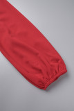 Rode casual effen patchwork asymmetrische kraag eenstaps rokjurken