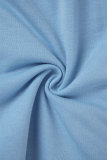 Abbigliamento sportivo casual blu cielo solido collo a U di base senza maniche due pezzi