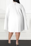 White Casual Solid Patchwork Fold Half A Turtleneck Plus Size Dresses
