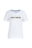 Weißes T-Shirt mit lässigem Basisdruck und Patchwork-Buchstabe O-Ausschnitt