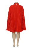 Rode casual effen patchwork vouw half coltrui Grote maten jurken