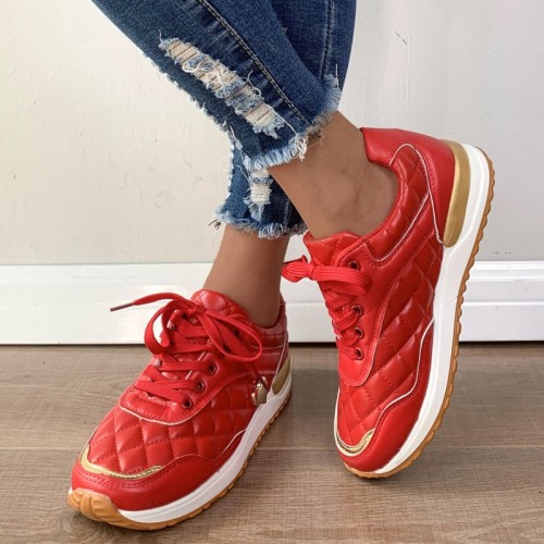 Roupas esportivas casuais vermelhas para uso diário patchwork de cores sólidas redondas confortáveis ​​sapatos esportivos para uso externo